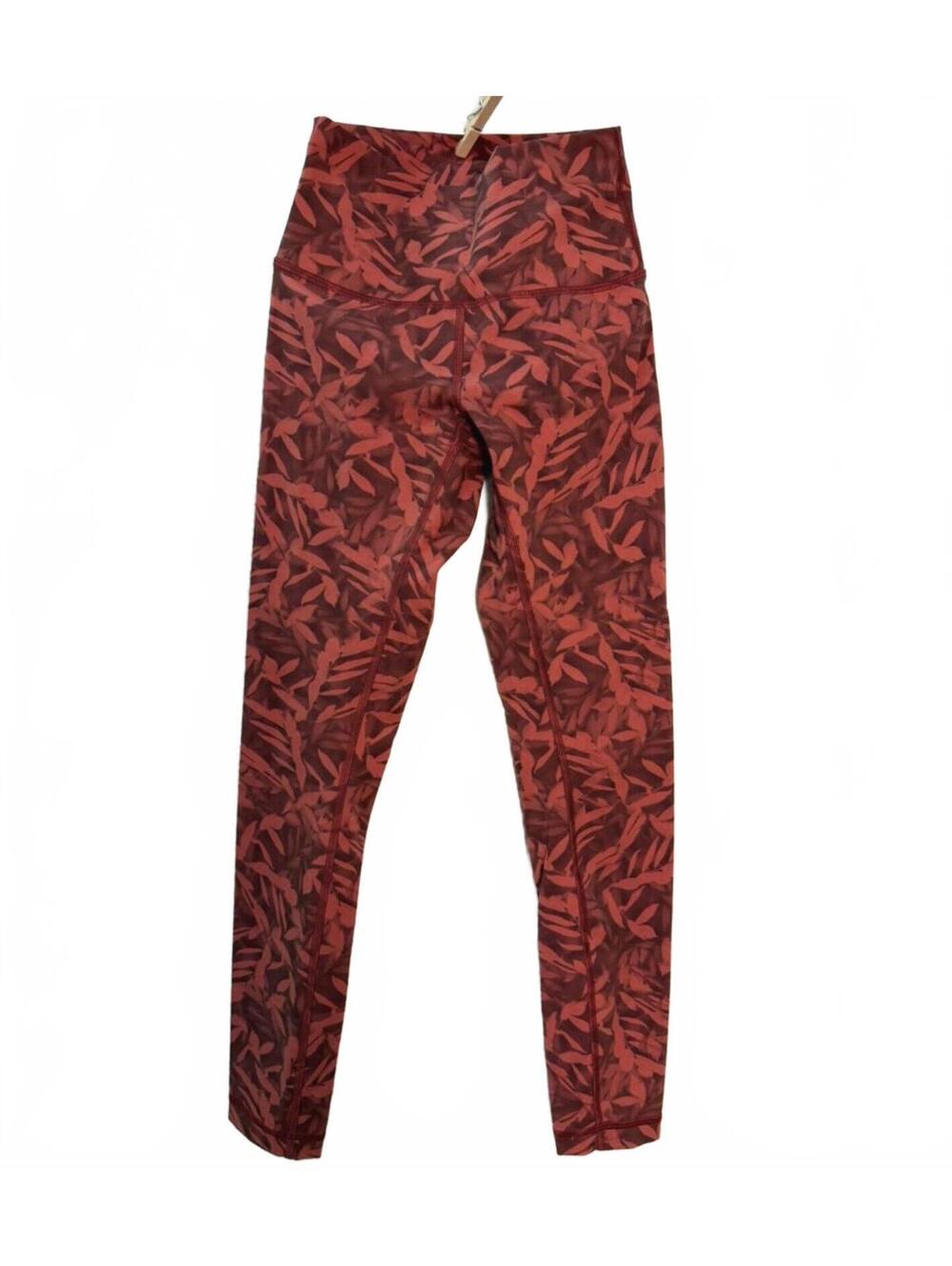 LULULEMON WOMENS 4 HIGH WAIST Patterned RUST 7/8 LEGGINGS ATHLEISURE GYM NWOT